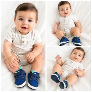 Carter’s Baby Sneakers Blue Navy Mint Soft Sole Shoes 3-6M NEW